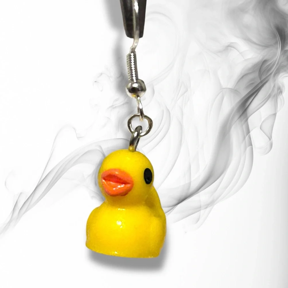 Hand Crafted Earrings Ducks Yellow Orange Resin Dangle Long Pierced - Picture 6 of 8